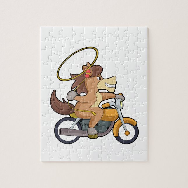 Puzzle Cheval en Cowboy avec Lasso & Motorcycle (Vertical)