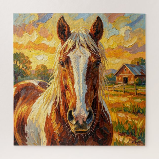 Puzzle Cheval en impasto dans une ferme   (Vertical)