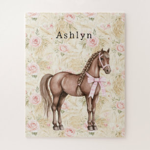 Puzzle Cheval floral à la crème rose