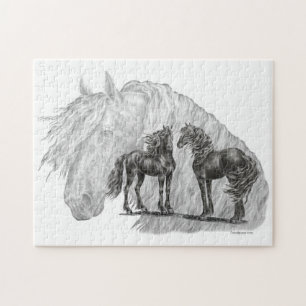 Puzzle Cheval friésien Noir Manes Tails