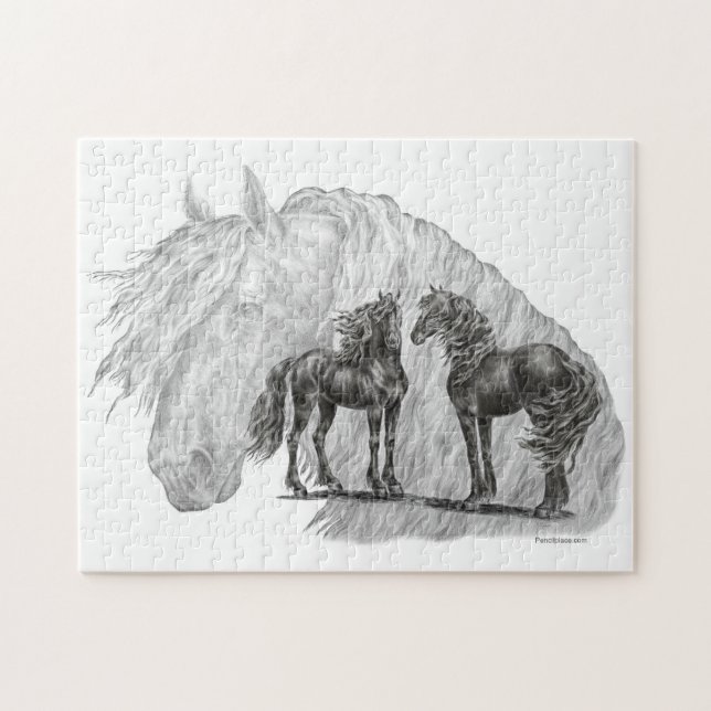Puzzle Cheval friésien Noir Manes Tails (Horizontal)