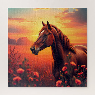 Puzzle Cheval gracieux debout dans une prairie vibrante a