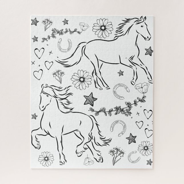 Puzzle Cheval Gribouillis Colorie Moi    (Vertical)