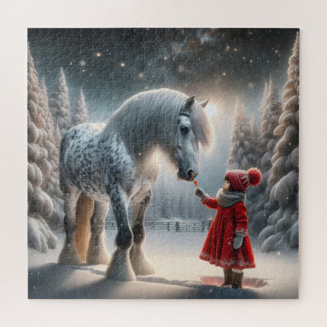 Puzzle Cheval gris Dappy d'hiver (Horizontal)