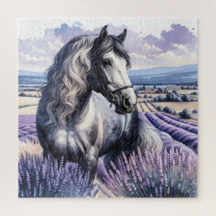 Puzzle Cheval gris joli debout en Lavender
