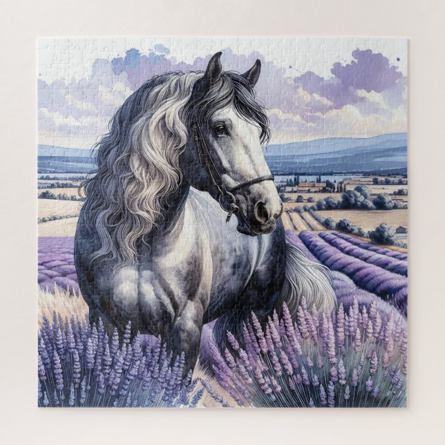 Puzzle Cheval gris joli debout en Lavender (Vertical)
