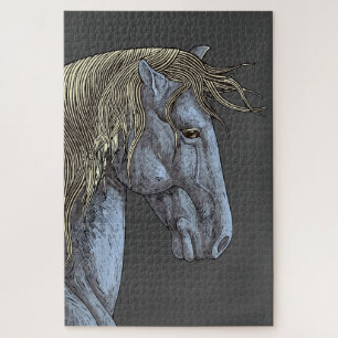 Puzzle Cheval Gris Majestueux à la Crinière Flottante