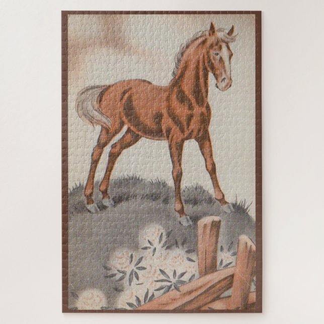 Puzzle cheval heureux en brun (Vertical)