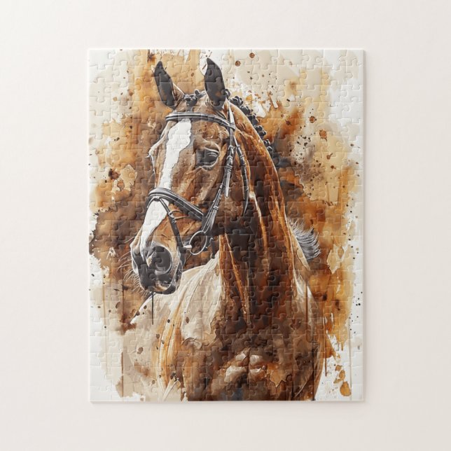 Puzzle Cheval Lover Aquarelle Art pour Anniversaire (Vertical)