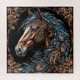 Puzzle Cheval Majestueux Avec Crinière Bleue Ornée
