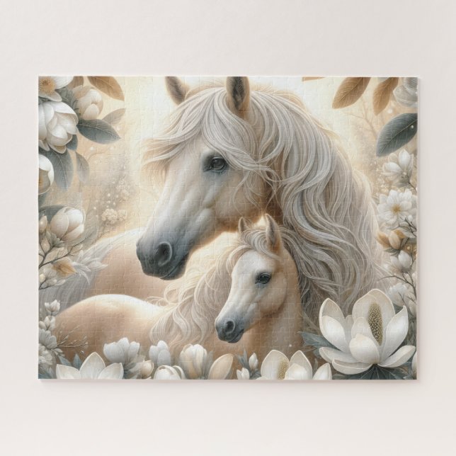Puzzle Cheval Mama Blanc Avec Magnolia (Horizontal)