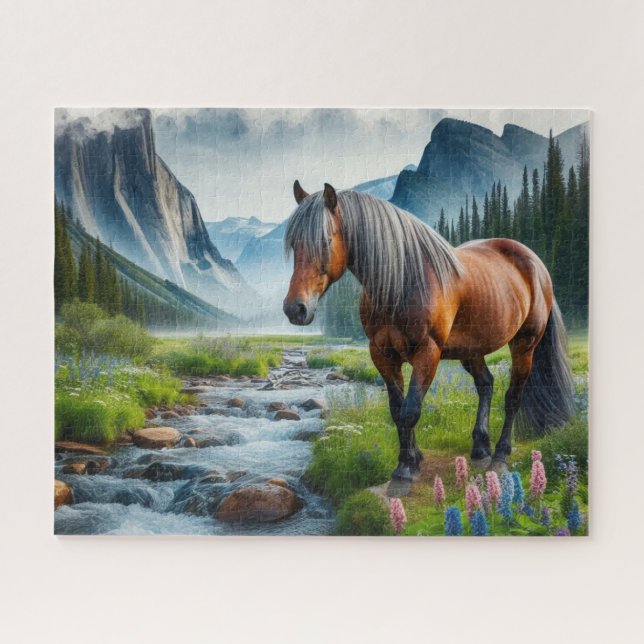 Puzzle Cheval Mustang aquarelle  (Horizontal)