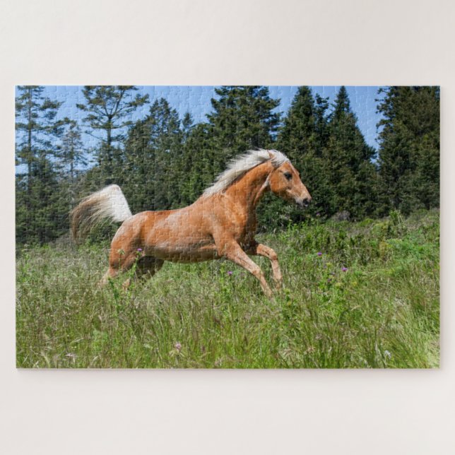 Puzzle Cheval Palomino courant à travers une prairie (Horizontal)