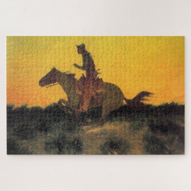 Puzzle Cheval Rider contre le coucher du soleil (par Remi (Horizontal)