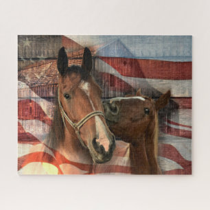 Puzzle Cheval Rustic Barne drapeau américain