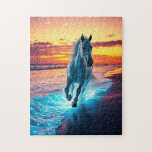 Puzzle Cheval sauvage court au coucher du soleil