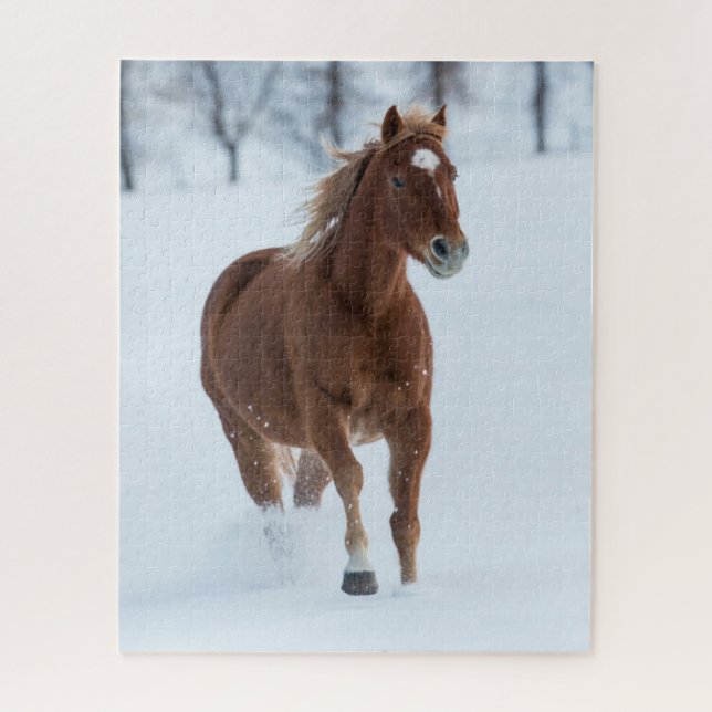 Puzzle Cheval simple courant dans la neige (Vertical)