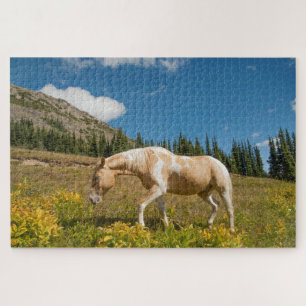 Puzzle Cheval sur herbes dans une prairie alpine en été