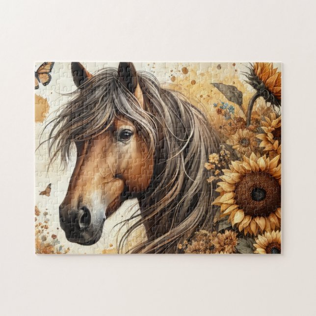 Puzzle Cheval Tournesol Floral (Horizontal)