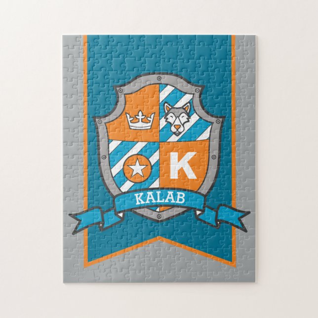 Puzzle Chevalier crête prince personnalisées loup orange  (Vertical)