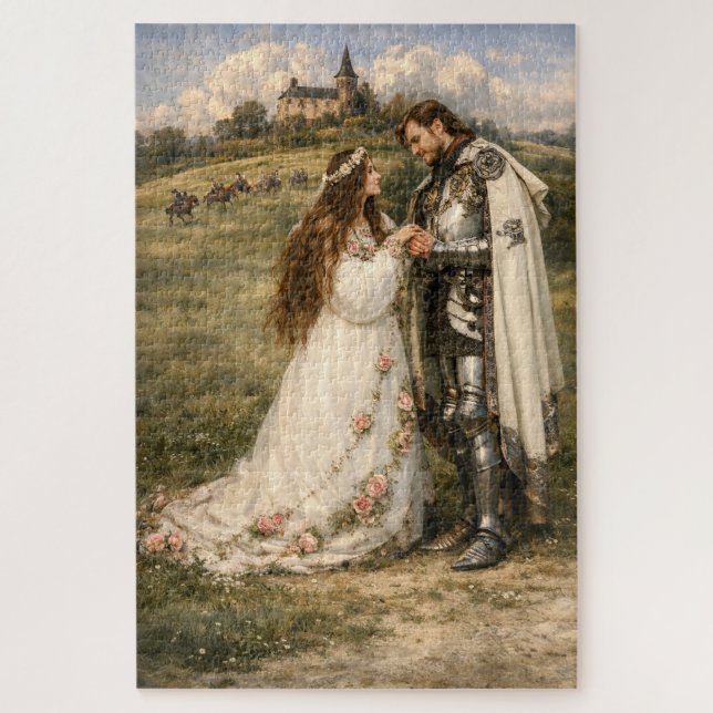 Puzzle Chevalier médiéval, château et princesse (Vertical)
