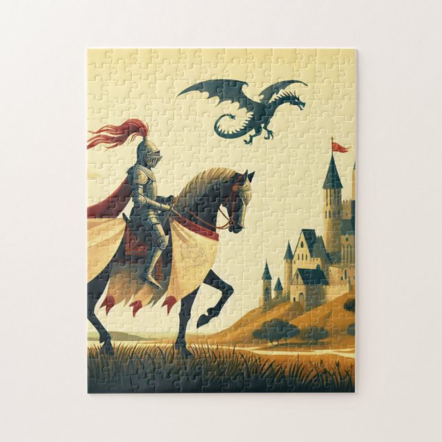 Puzzle Chevalier médiéval/wyvern/château fantasy (Vertical)