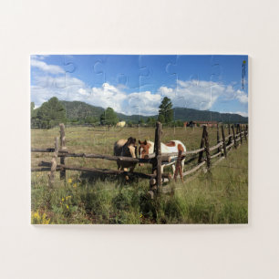 Puzzle Chevaux à la barrière de rails fendus Photographie