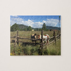 Puzzle Chevaux à la clôture de rondins rustique Photograp