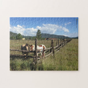 Puzzle Chevaux à la clôture en poteaux de bois rustique P