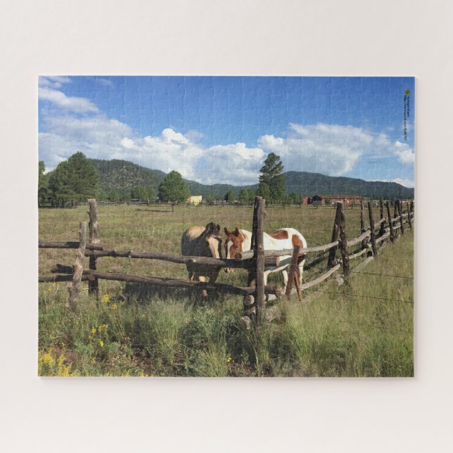 Puzzle Chevaux à la clôture rustique en rondins Photograp (Horizontal)