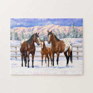 Puzzle Chevaux Appaloosa De Baie Brown En Neige
