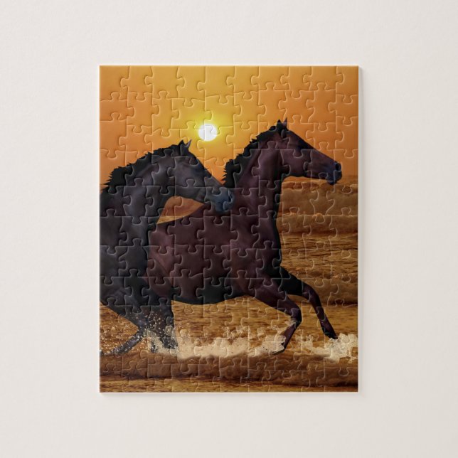 Puzzle Chevaux courant au coucher du soleil sur l'océan (Vertical)