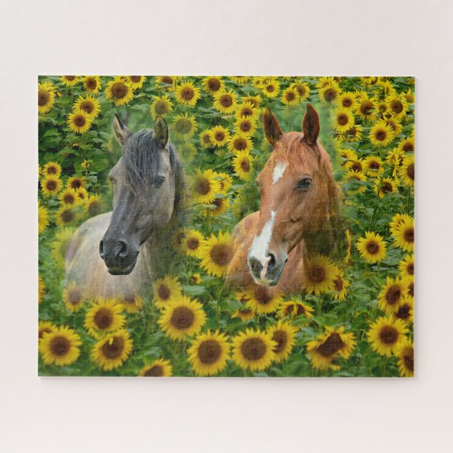 Puzzle Chevaux dans Smudge Art Sunflower Field (Horizontal)