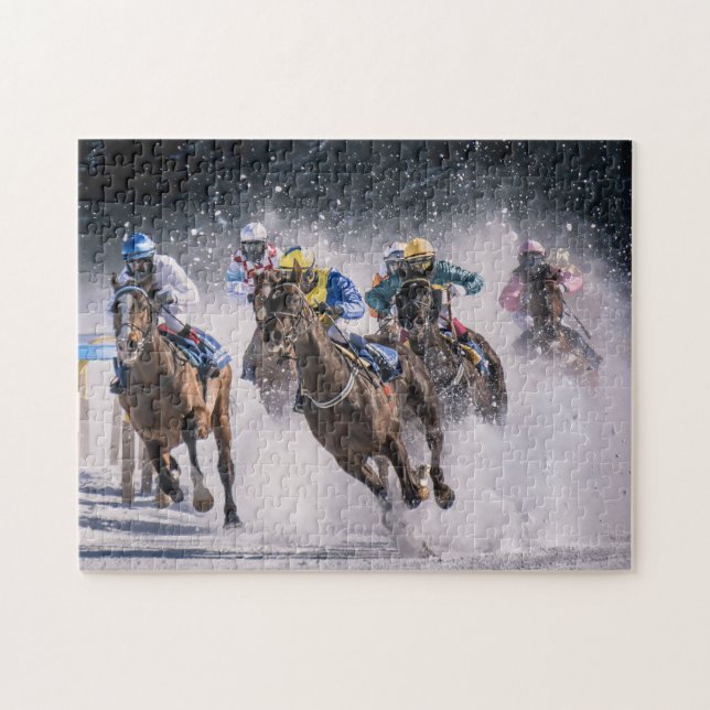 Puzzle Chevaux de course dans la neige (Horizontal)
