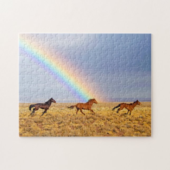 Puzzle Chevaux De Mustang Sauvage Courant Avec Arc-En-Cie (Horizontal)