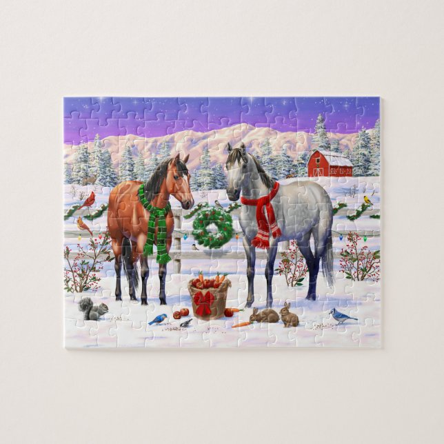 Puzzle Chevaux de Noël en neige (Horizontal)
