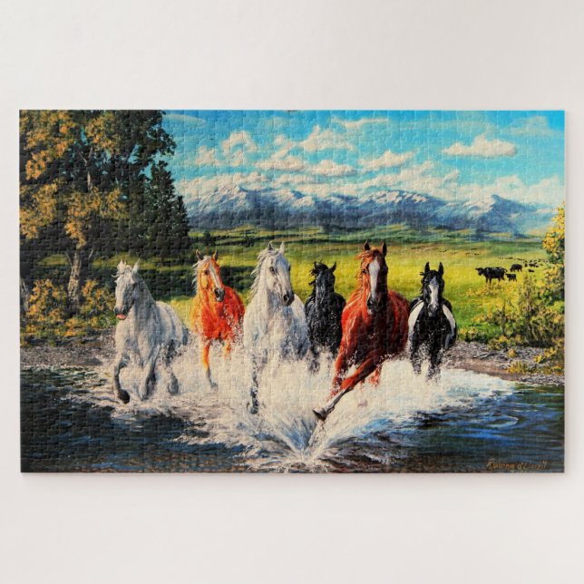 Puzzle Chevaux de ranch courant par la rivière 1014 (Horizontal)