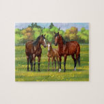 Puzzle Chevaux Du Quartier De La Baie Brown Dans Les Pâtu<br><div class="desc">Une famille de chevaux du quart de baie dans les pâturages d'été.</div>