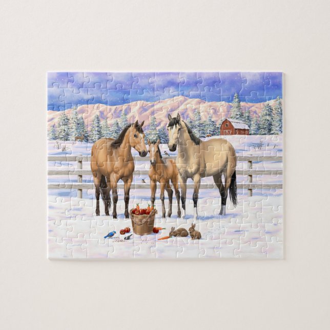 Puzzle Chevaux Du Quartier Des Dun Buckskin Sur Une Ferme (Horizontal)