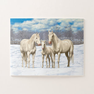 Puzzle Chevaux Du Quartier Du Cremello Blanc En Neige