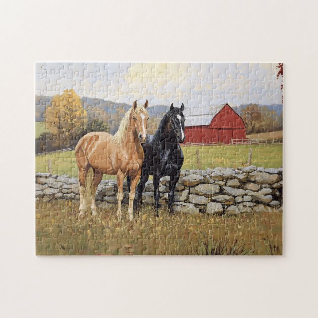 Puzzle Chevaux en campagne Ferme rustique (Horizontal)