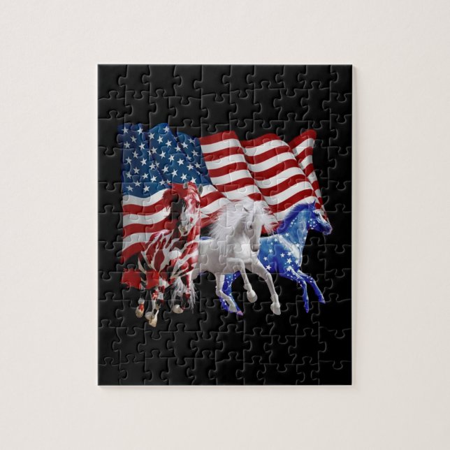 Puzzle Chevaux États-Unis Drapeau américain Cheval (Vertical)