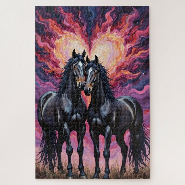 Puzzle Chevaux frison silhouette dramatique d'amour (Vertical)