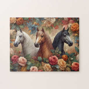 Puzzle Chevaux Roses Vintage