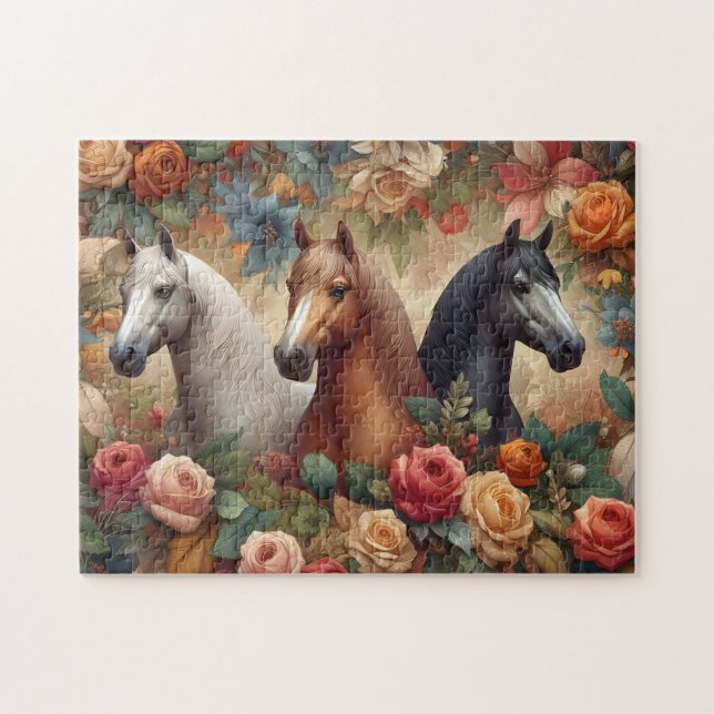 Puzzle Chevaux Roses Vintage (Horizontal)