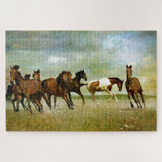 Puzzle Chevaux sauvages - Art créatif Vintage (Horizontal)