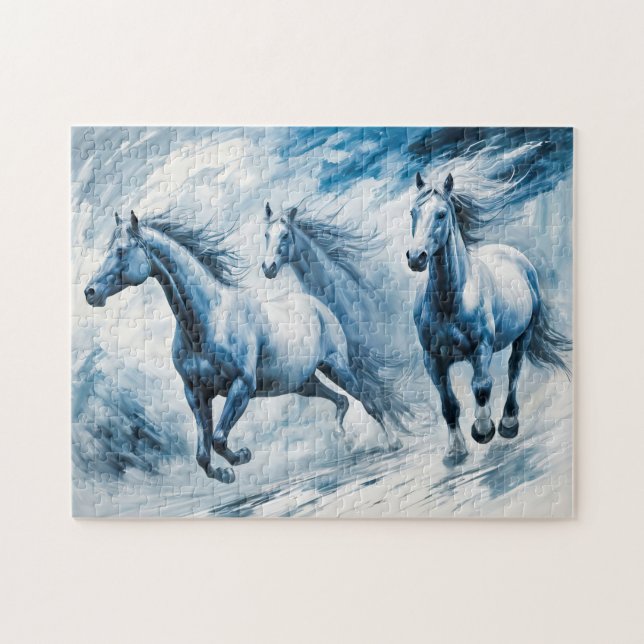 Puzzle Chevaux Sauvages Galopant à Travers les Vagues (Horizontal)