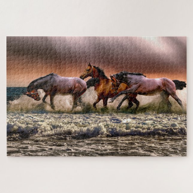 Puzzle Chevaux sur une mer qui s'imprègne (Horizontal)