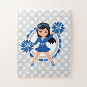 Puzzle Cheveux noirs de pom-pom girl bleu - acclamation