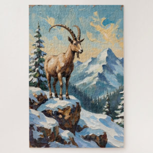Puzzle Chèvre de montagne vintage sur la crête de Noël gi